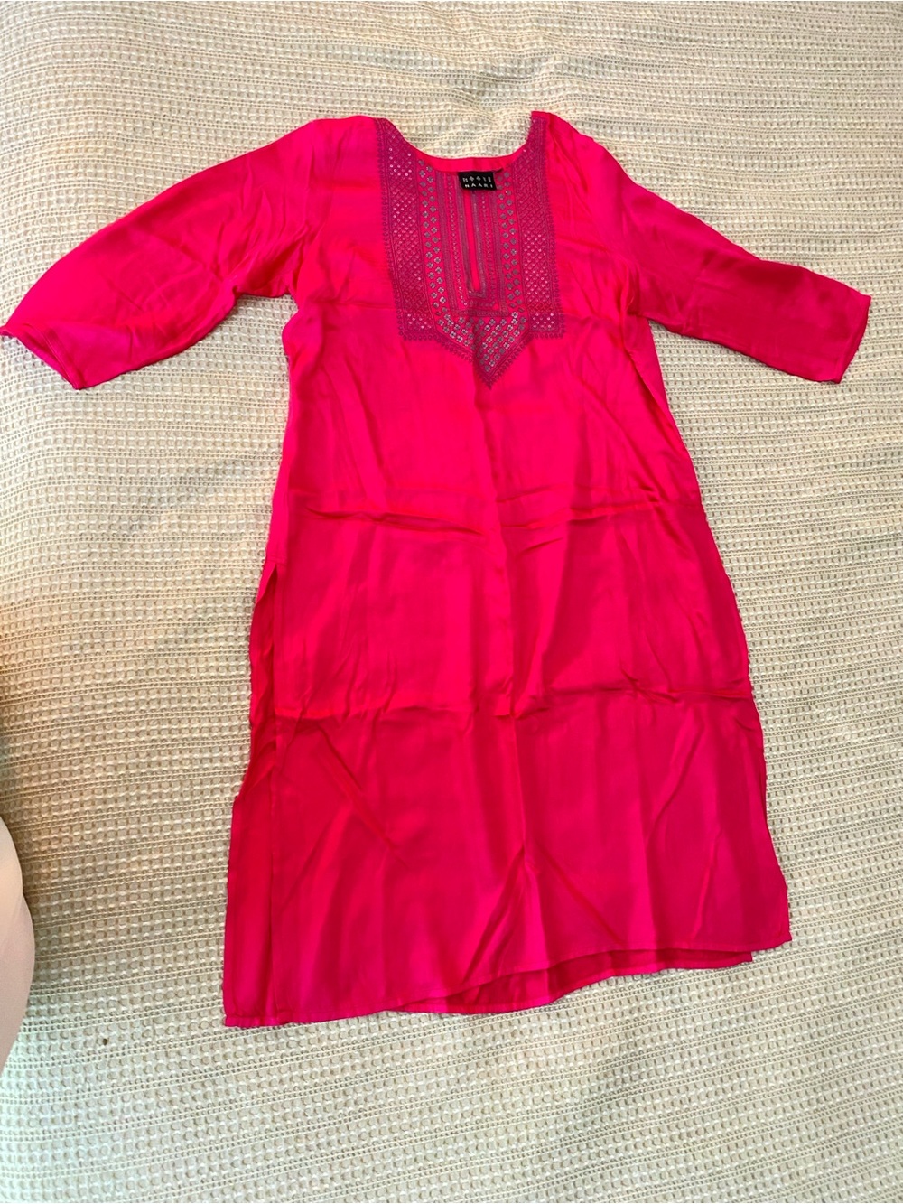 Bright Hot Pink Tunic with Embroidered Yoke